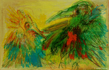 Zeichnungen mit dem Titel "Ptaszydła / Birds" von Justyna Ralicka, Original-Kunstwerk, Aquarell