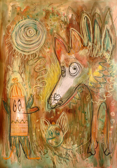Dessin intitulée "Wolf dream" par Justyna Ralicka, Œuvre d'art originale, Autre