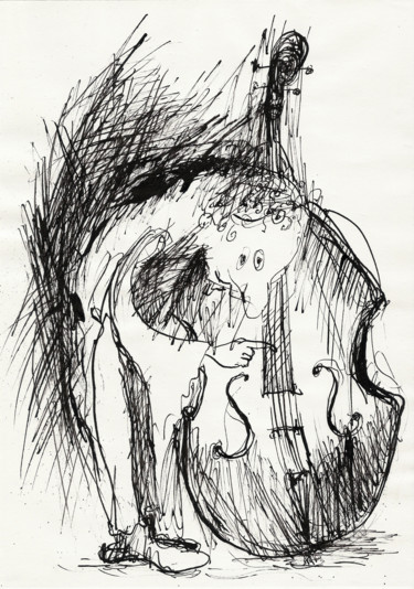 Drawing titled "Bassist" by Justyna Ralicka, Original Artwork, Ink