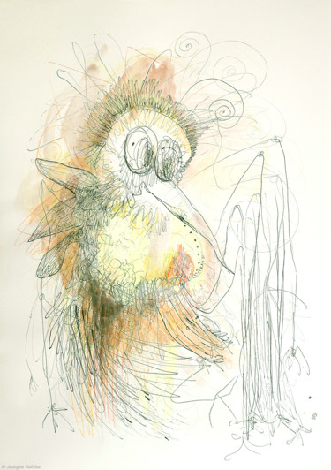 Рисунок под названием "Bird / Ptachu" - Justyna Ralicka, Подлинное произведение искусства, Чернила