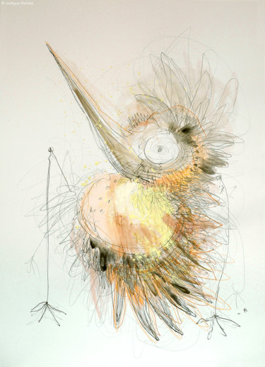 Drawing titled "Bird / Ptachu" by Justyna Ralicka, Original Artwork, Ink