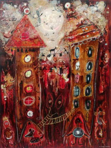 Peinture intitulée "Two Towers / Dwie W…" par Justyna Ralicka, Œuvre d'art originale, Aquarelle