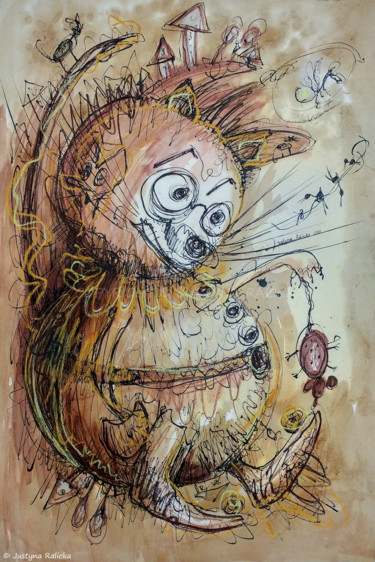 Disegno intitolato "Kocie historie II" da Justyna Ralicka, Opera d'arte originale, Pastello