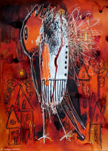 Malarstwo zatytułowany „Red bird/Ptak czerw…” autorstwa Justyna Ralicka, Oryginalna praca, Akryl