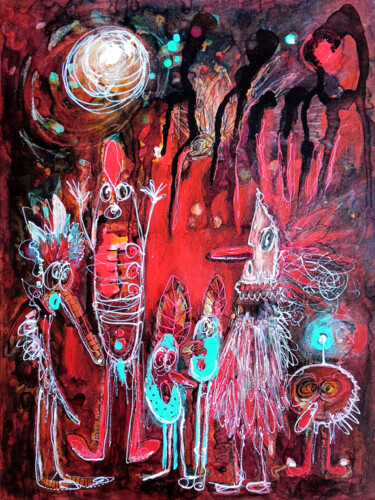 Peinture intitulée "Ludy czerwone" par Justyna Ralicka, Œuvre d'art originale, Acrylique Monté sur Autre panneau rigide