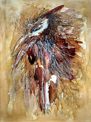 Malerei mit dem Titel "Ptak duży" von Justyna Ralicka, Original-Kunstwerk, Acryl Auf Andere starre Platte montiert