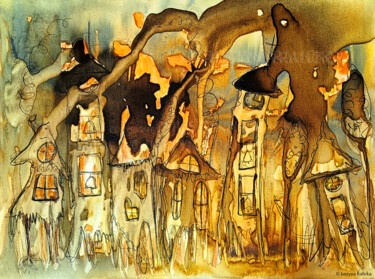 Peinture intitulée "Płonące miasto" par Justyna Ralicka, Œuvre d'art originale, Acrylique
