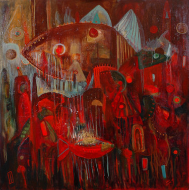 Pittura intitolato "Fish Town / Rybie M…" da Justyna Ralicka, Opera d'arte originale, Olio