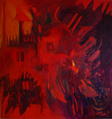 Pittura intitolato "Red House / Czerwon…" da Justyna Ralicka, Opera d'arte originale, Olio