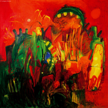 Картина под названием "Colorful Town / Kol…" - Justyna Ralicka, Подлинное произведение искусства, Масло