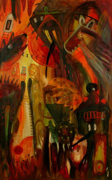 Malarstwo zatytułowany „Strange Town II / D…” autorstwa Justyna Ralicka, Oryginalna praca, Olej