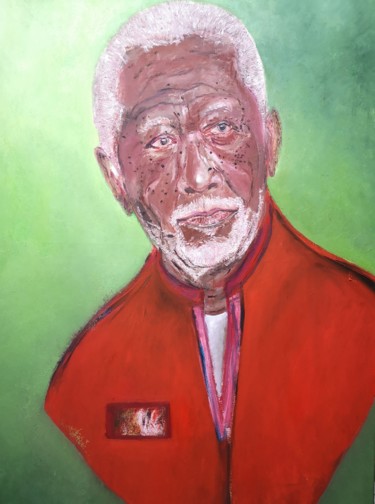 Schilderij getiteld "Morgan Freeman" door Ralph Spegelaere, Origineel Kunstwerk, Olie