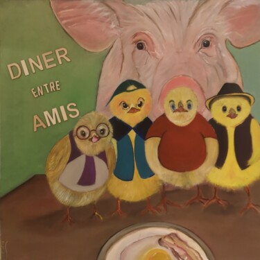 Peinture intitulée "Diner entre amis" par Ralph Spegelaere, Œuvre d'art originale, Huile