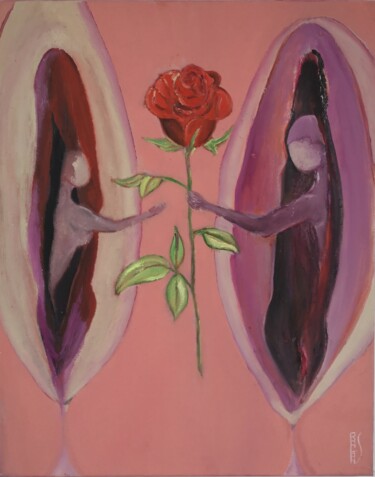 Painting titled "La Rose" by Ralph Spegelaere, Original Artwork, Oil