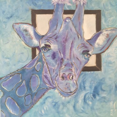 Peinture intitulée "Girafe bleue - sort…" par Ralph Spegelaere, Œuvre d'art originale, Huile