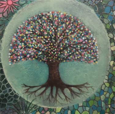 Painting titled "Arbre de vie2" by Ralph Spegelaere, Original Artwork, Oil