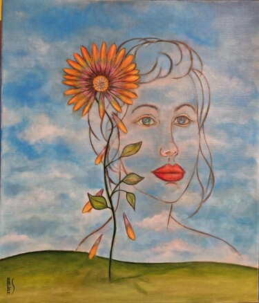 Картина под названием "Fleur fanée" - Ralph Spegelaere, Подлинное произведение искусства, Масло