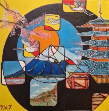 Malerei mit dem Titel "Paysage japonais" von Ralph Spegelaere, Original-Kunstwerk, Öl