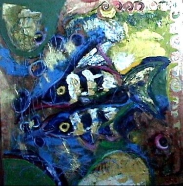 Painting titled "Tween Fishes" by Raluca Cirti, Original Artwork, Oil