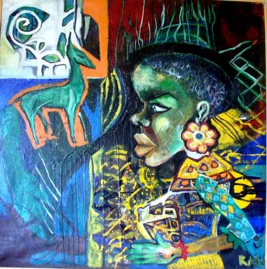 Painting titled "The black Woman" by Raluca Cirti, Original Artwork, Oil