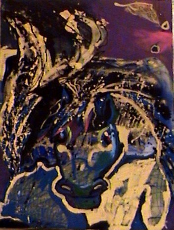Malerei mit dem Titel "Blue hourse" von Raluca Cirti, Original-Kunstwerk, Öl