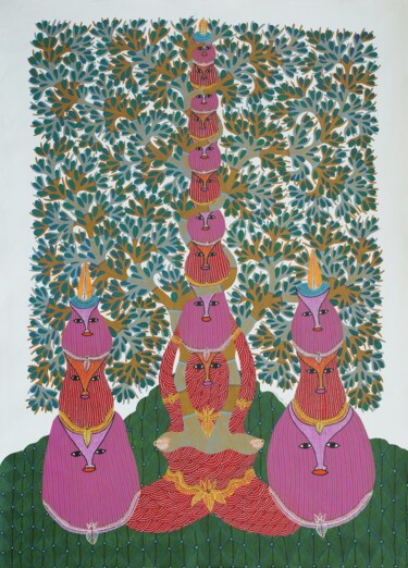 Painting titled "Gond Painting  ( Tr…" by Ram Singh Urveti, Original Artwork, Acrylic