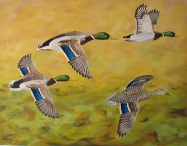 Pintura intitulada "Ducks" por Caetano Ramalho, Obras de arte originais, Óleo