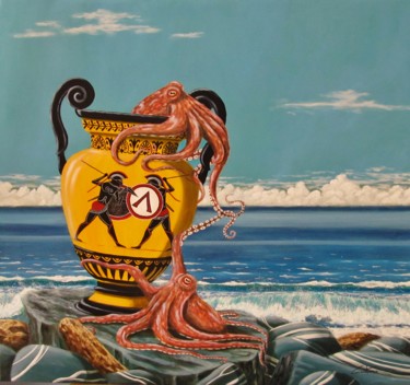 Pintura intitulada "Octopus fight" por Caetano Ramalho, Obras de arte originais, Óleo