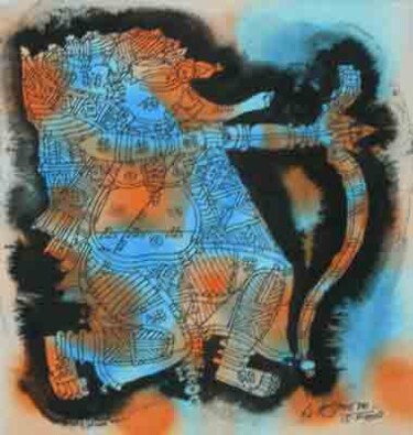 Painting titled "Hunting Ganesha" by Raman.G, Original Artwork