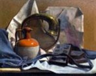Painting titled "Jug, Horn and Print…" by Robert Mehling, Original Artwork, Oil