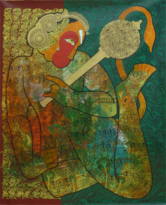 Painting titled "HANUMAN" by Ramesh Gorjala, Original Artwork