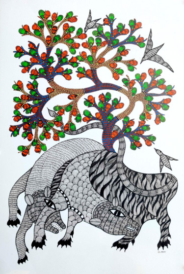 "Gond Painting11" başlıklı Tablo Ramesh Shyam tarafından, Orijinal sanat, Akrilik