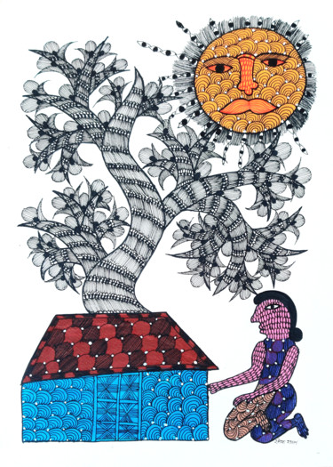 "Gond Painting33" başlıklı Tablo Ramesh Shyam tarafından, Orijinal sanat, Akrilik