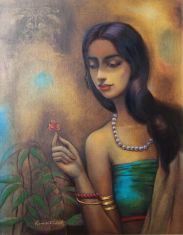 Painting titled "Girl with a flower" by Ramesh Terdal, Original Artwork, Oil