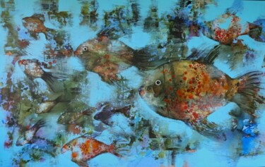 Painting titled "Fishes 2 in Dubai M…" by Ramesh Terdal, Original Artwork, Acrylic