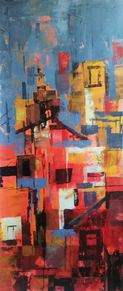 Painting titled "Red city" by A R Ramesh, Original Artwork, Acrylic