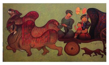 Pintura titulada "Bullock cart-8" por Ramesh Gujar, Obra de arte original, Acrílico