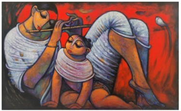 Painting titled "Mother and child" by Ramesh Gujar, Original Artwork, Acrylic Mounted on Wood Stretcher frame