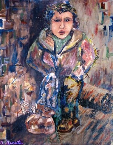 Painting titled "Boy waiting" by Rami Benatar, Original Artwork, Oil