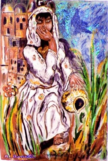 Painting titled "Lady bringing water" by Rami Benatar, Original Artwork, Oil
