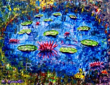 Painting titled "Water Lilies in wil…" by Rami Benatar, Original Artwork, Oil