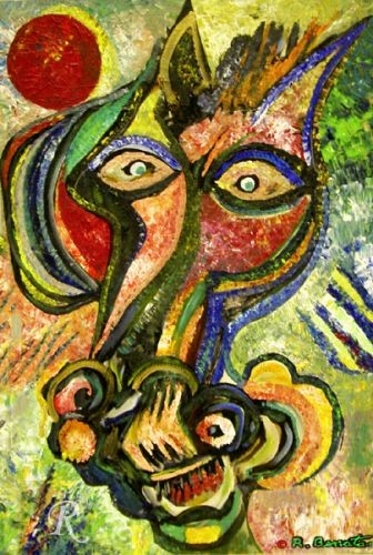 Painting titled "Wild Horse Face" by Rami Benatar, Original Artwork, Oil
