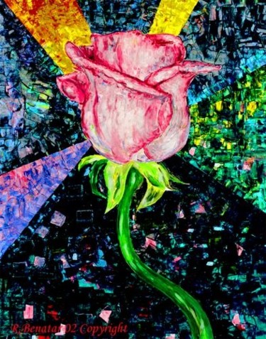 Painting titled "Pink Rose" by Rami Benatar, Original Artwork, Oil