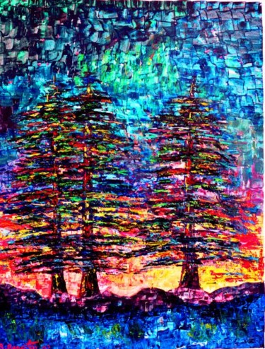 Painting titled "Sunset in the Woods…" by Rami Benatar, Original Artwork, Oil