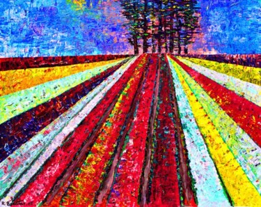 Painting titled "Flowers Fields Hori…" by Rami Benatar, Original Artwork, Oil