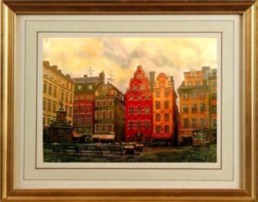 Painting titled "Stortorget Gamla St…" by Ramin Kerimov, Original Artwork, Watercolor