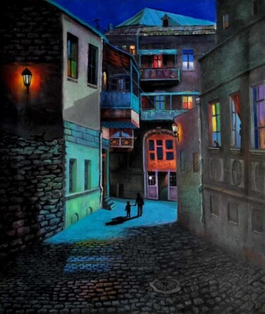 Painting titled "Old Town Baku" by Ramin Kerimov, Original Artwork, Oil