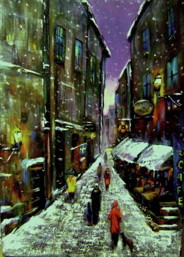 Peinture intitulée "Winter in Gamla Stan" par Ramin Kerimov, Œuvre d'art originale, Huile