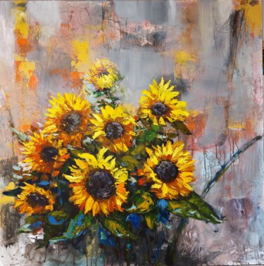 Malerei mit dem Titel "Sonne Blumen" von Ramo Ram, Original-Kunstwerk, Öl