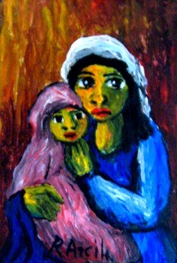 Pintura titulada "Maternidad" por Ramón Arcila, Obra de arte original